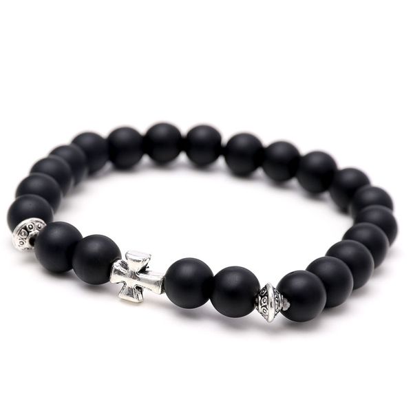 

wholesale charms new fashion beaded bracelets natural stone cross black buddha beads bracelet jewelry gift