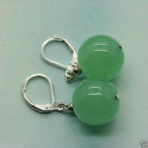 

new handmade beautiful 12mm green jade gemstone earrings, Silver