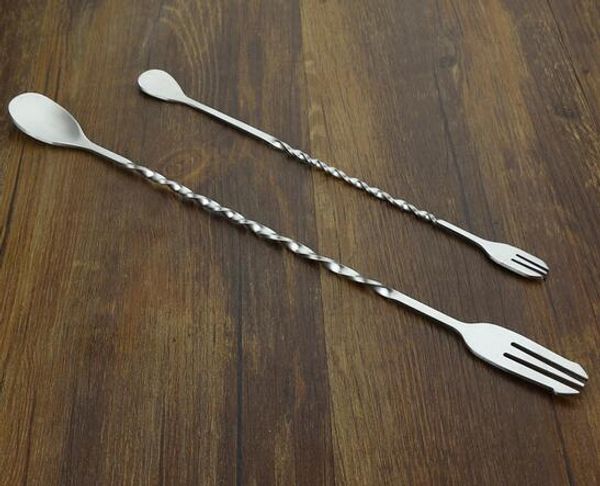 

нержавеющая сталь коктейль смешивания ложка спиральный узор бар шейкер ложка с вилкой