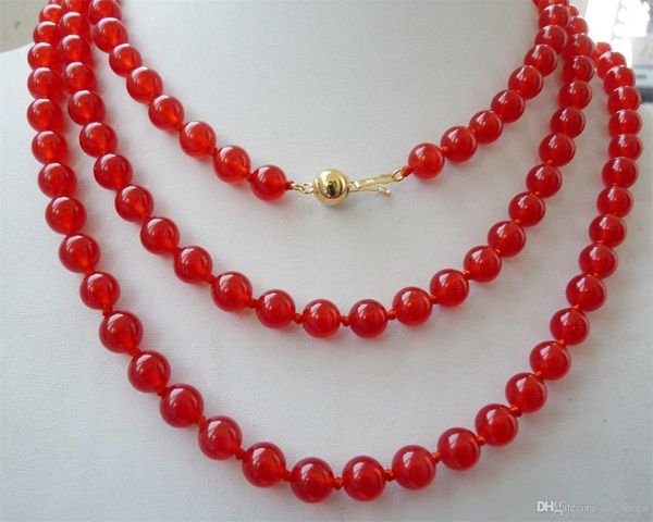 

aaaf* a++ charming 8mm natural red round jasper necklace 54" 14k gold clasp, Silver