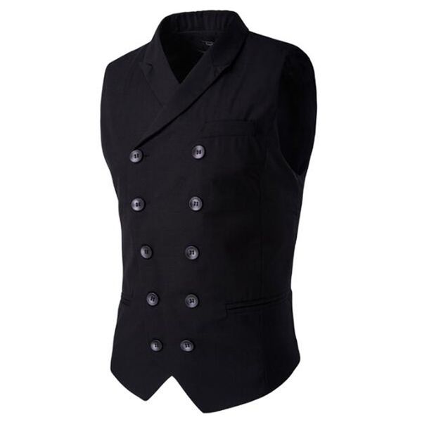 

wholesale- men's clothing british style slim cotton double breasted sleeveless jacket waistcoat suit collar men suit vest, Black;white
