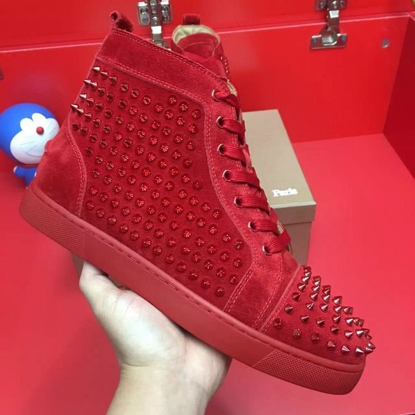 

luxury designer red bottom trainers high spikes sneakers shoes,men women outdoor white black leather party dress leisure dust bag