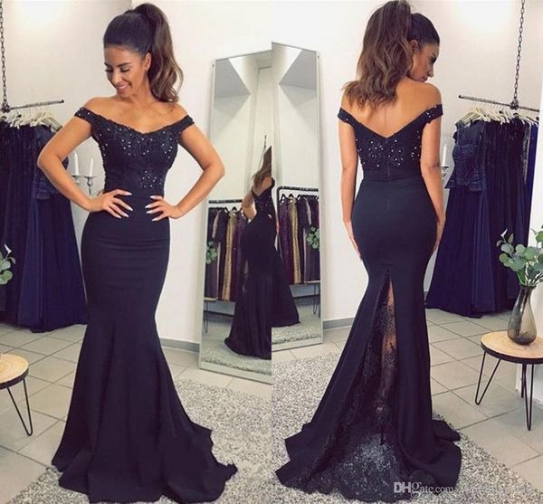 

charming v-neck mermaid long evening dresses appliques zipper back formal evening gowns prom dresses vestido de noche special occasion dres, Black;red