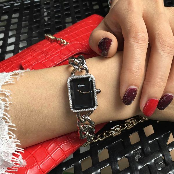 

luxury watch lady bracelet women gift silver stainless steel chain watch fashion crystals dress for wristwatch rhinestone quartz woman ovwe, Slivery;brown