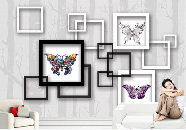 

3d stereo jewelery diamond butterfly nordic tv wall mural 3d wallpaper 3d wall papers for tv backdrop