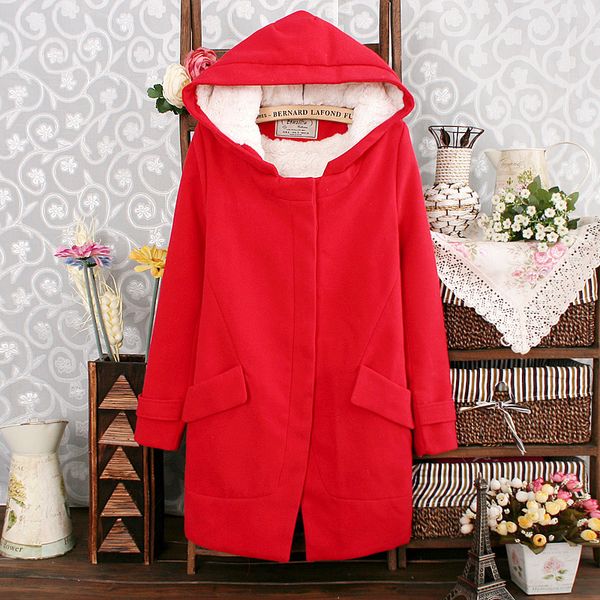 

wholesale-new arrival winter 2015 fashion casual hooded turn down collar bats long thick warm woolen coat women trench plus size s-xl, Black;brown