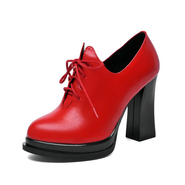 

women ankle boots genuine full grain leather lace up high heel round toe supper quality woman new fashion shoes, Black