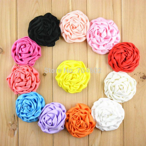 

20pcs/lot 3 inch large satin rolled rosettes flowers girls diy hair accessories u pick color fh39