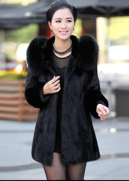 

s - 9xl women winter hooded fake fur coats plus size 4xl vintage artificial black faux fox fur coat with hood