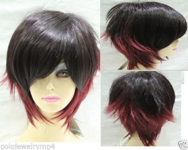 

new cosplay cos black and brown red mix short wig ing