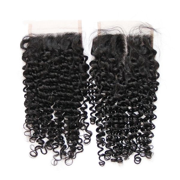 Mongolian Culry cabelo virgem Fechamento Rendas Livre Médio Parte Fechamento Do Cabelo Humano virgem Mongol 4x4 Tamanho cor Natural Top Lace Closures