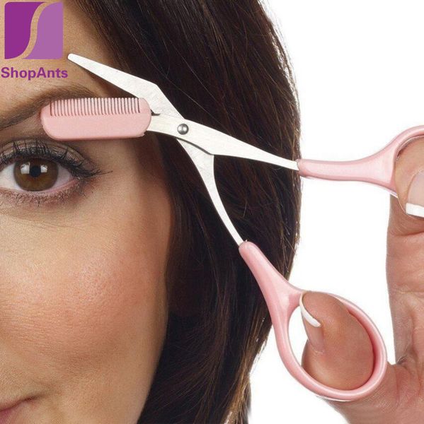 

wholesale- pink scissors with comb lady woman men hair removal grooming shaping shaver eye brow trimmer eyelash hair clips
