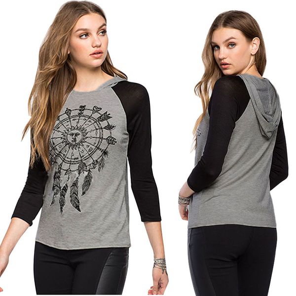 

women shirts women tribal dreamcatcher printed hooded shirt ladies sweatshirts, White