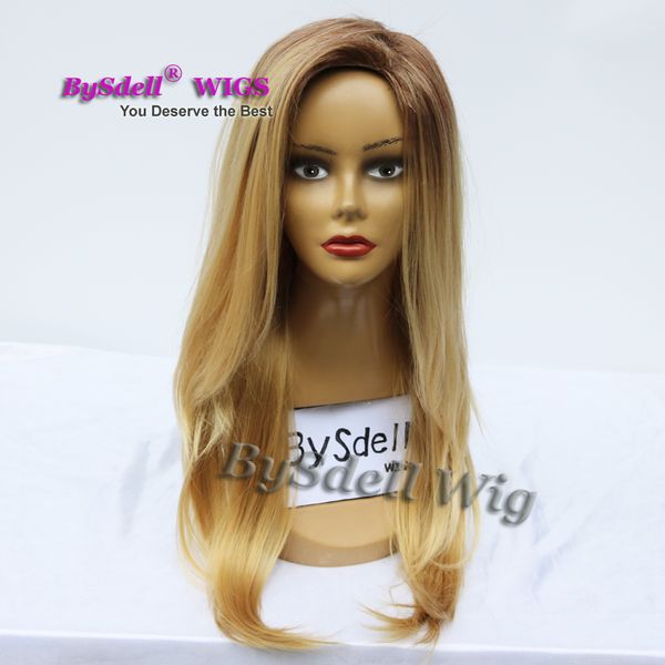 White Women Premium Natural Ash Blonde Color Hair Wig With Dark