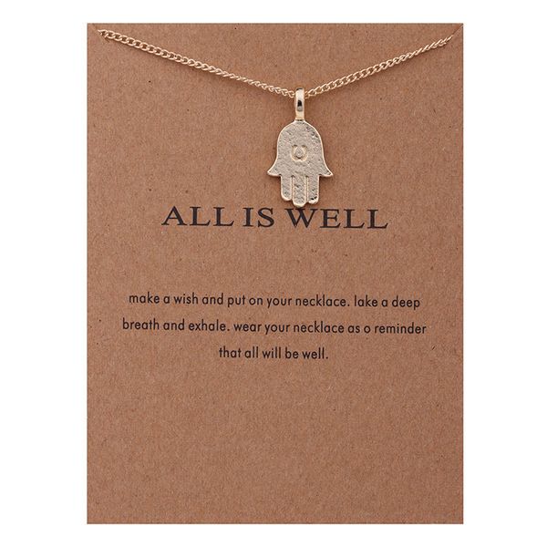 

2017 Fashion Dogeared Necklaces With Card Gold ALL IS WELL Hamsa hand charms Pendant necklace For women Jewelry Gift Wholesale