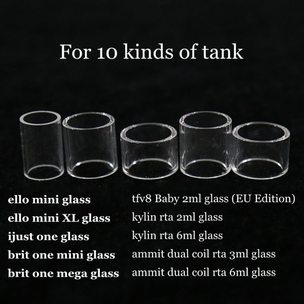 Tubo de vidro de substituição para Ello mini ello mini XL ijust one brit one mini mega tfv8 Baby kylin rta 2ml 6ml ammit dual coil rta tank