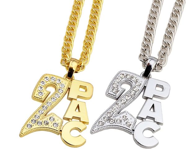 

Мода Золото Серебро Hip Hop Vintage 2PAC ожерелье Bling Hip Hop кристаллические ювелирные издел