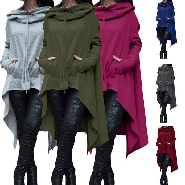 

S-5XL Women Plus Size Oversized Fashion Loose Hoodie Dress Long Jumper Hooded Tops Casual Sweatshirt Sweater Asymmetric Hoodies