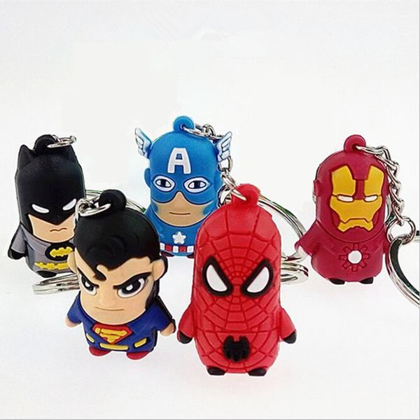 

Hot Avenger keychain Superman Batman Spider-man Keychain Captain America Key rings Iron Man cartoon Key Chain sided soft toys for kids