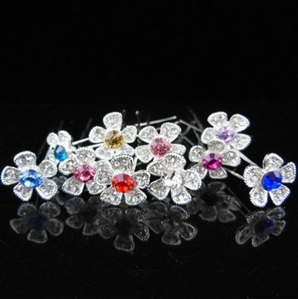 

bridal head pieces silver plated 9 color flower rhinestone u pins wedding hair accessories bridal hair jewelry, Slivery;golden