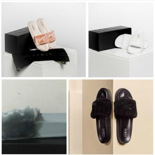 

rihanna fur leadcat fenty slides slippers women men house winter slipper home shoes woman warm slippers chinelo feminino bag, Black