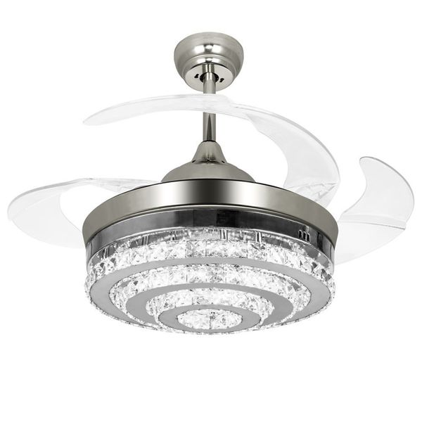2019 Modern Diamond Chorme Crystal Ceiling Fans Light With Led Lights Retractable 4 Blades Pendant Lights 42 Inch Fans Chandelier For Living Room From
