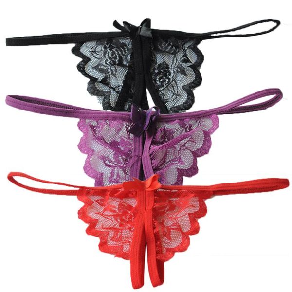 

new ladies open crotch thongs g-string v-string t-back panties knickers underwear lingerie 3 colors m*yp0077#c8, Black;white