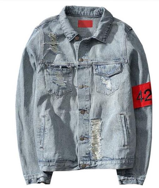 

424 New Euro-America High Street Destroy Washed Distressed Denim Jacket Men Tide Brand Loose Jacket chaqueta hombre kanye west