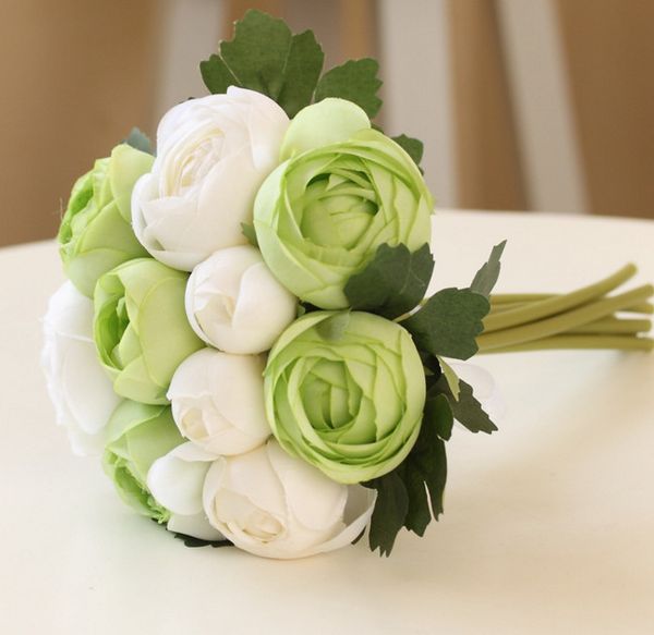 Acheter Bouquet De Fleurs Européen Fleurs Artificielles Décoration De Mariage Rose Vert Blanc Rose Mariage Maison Décoration De Fête Bouquets De