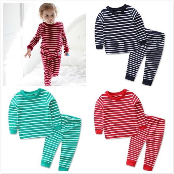 2018 Children Striped Pajamas Sleepwear Autumn Winter Kids Cotton