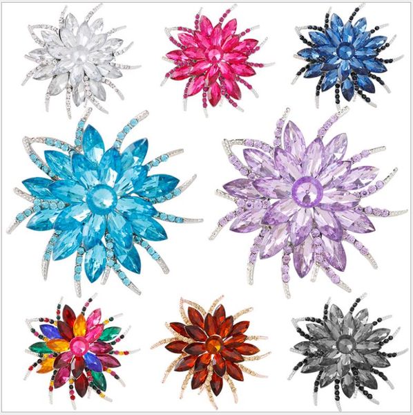 

fashion trendy blooming flowers lines multicolor bridesmaid wedding party brooch pin for coats crystal women corsages clothing accessories, Gray