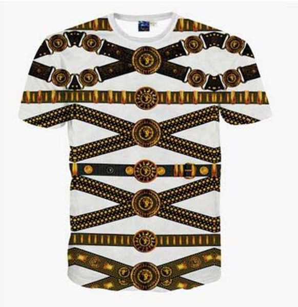 

Summer Man Fasion Gold Necklace Lion 3D Digital Printing National Features T-shirt Casual Tees Short Sleeve Shirt European Hiphop Style