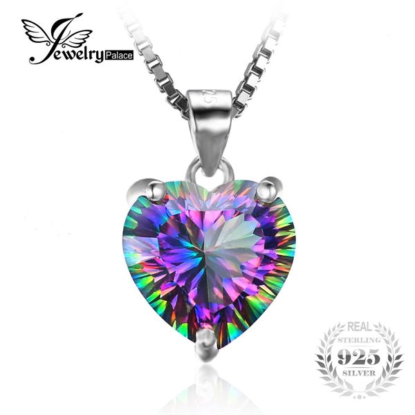 

wholesale- jewelrypalace 4ct genuine rainbow fire mystic zs pendant solid 925 sterling silver vintage jewelry heart pendant brand new, Black