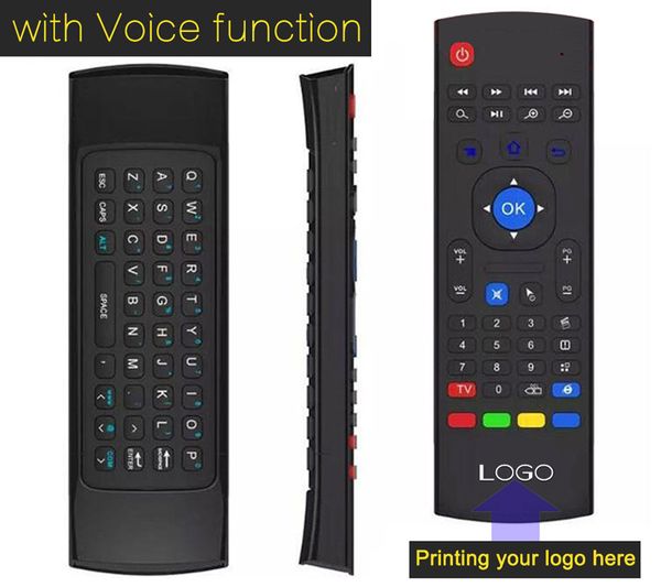 

10pcs custom made t2 t3 x8 w/microphone mini 2.4ghz wireless gyroscope keyboard air mouse remote g-sensor gyroscope for mxq tv box
