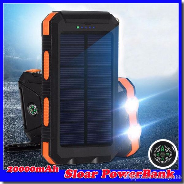 

20000mah 2 usb port solar power bank charger external backup battery with retail box for iphone ipad samsung