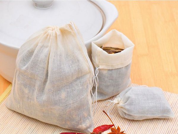 

wholesale portable 100pcs 13 x 16cm cotton muslin reusable drawstring bags packing bath soap herbs filter tea bags