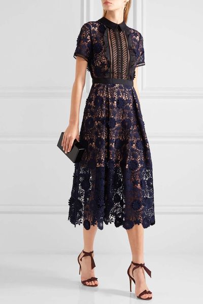 

new blue self portrait new fashion 2019 runway dress women's short sleeve perspective lace embroidery vintage dress brand, Black;gray