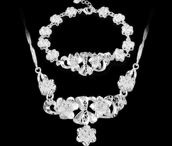 

2017 new fashion mark 925 silver platings 3d plum necklace bracelet woman wedding rose bracelet necklace jewelry set