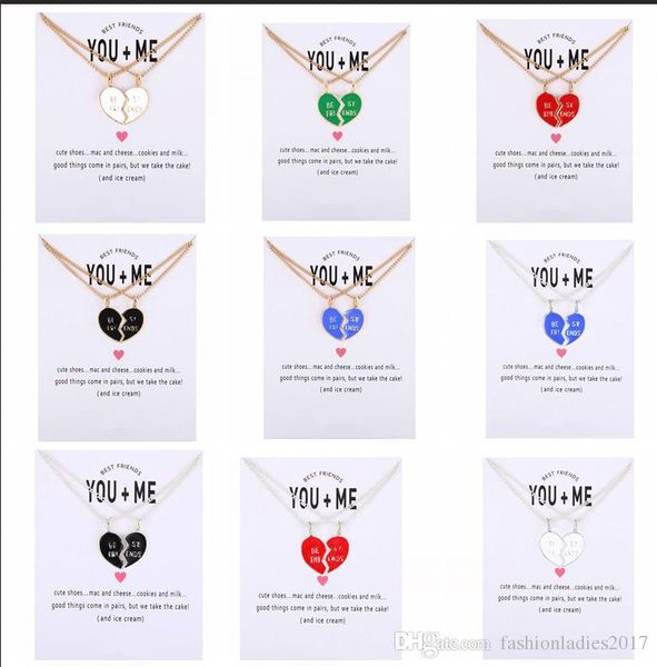 

2pcs / комплект dogeared ожерелье с картой высокого качества лучших друзья сердце кулон благородного и нежного серебро choker рождество frie, Silver