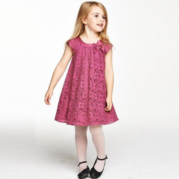 

девушки одевают новый безрукавки колено lengt детской одежды европейских и американских девочек кружева платье 2 3 4 5 6 7 лет, Red;yellow