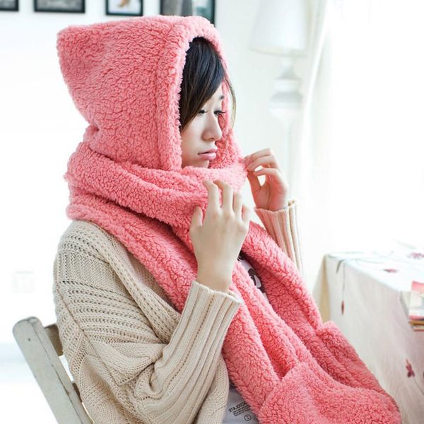 

wholesale- fashion winter warm women gifts scarf hoodie gloves pocket earflap hat long scarf shawl snood wraps, Blue;gray