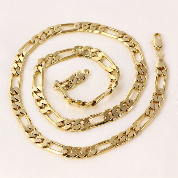 женщины или мужчины 24k настоящее цельное золото GF Фигаро цепи ожерелье 8 мм ссылки 60 см снаряженная бесплатный подарок чехол
