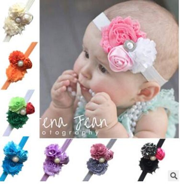 

Chiffon flowers headbands rose bud floral headbands with pearl diamond hair accessories baby photography props 85