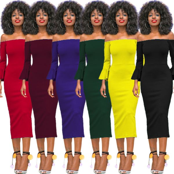 

Ladies Autumn Fashion Off the Shoulder Long Sleeved Midi Dress Womens Clubwear Slim Cocktail Party Dresses