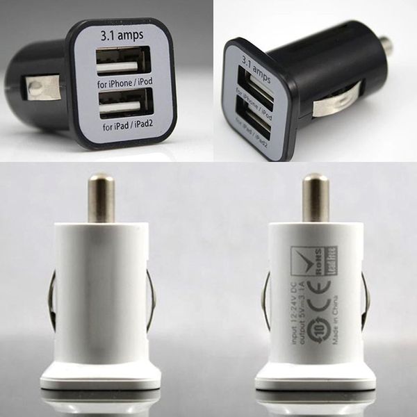 Großhandel - USAMS 3.1A Dual USB Port Mini Auto Ladegerät 5V 3100mah 2 Ports Ladegeräte Adapter Für IPhone 7 6 5 HTC Samsung S7 S6 S7 HINWEIS 4 5 7