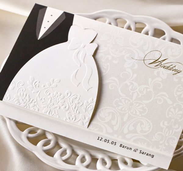

wholesale-simple white black lovers wedding invitations cards with envelopes and seals, printing