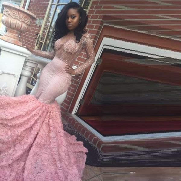 

luxury african arabic mermaid long sleeves middle east 2021 prom dresses for black girls sheer beading prom gowns custom made festa