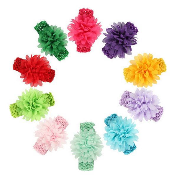 

new brand headbands baby kids headwear head flower hair accessories chiffon flower with soft elastic crochet hair band fast, Golden;white