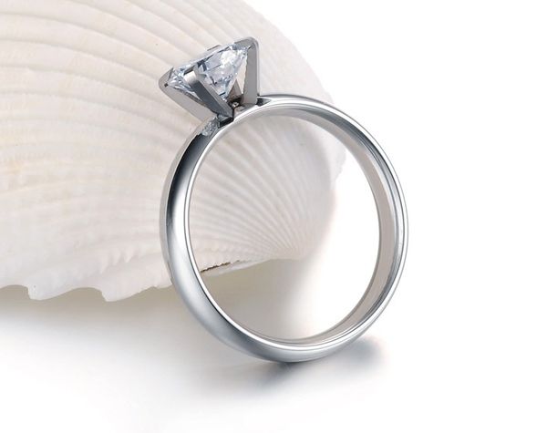 

stainless steel wedding rings for women classic crystal rings for lover engagement rings size 5/6/7/8 fine jewelry, Silver