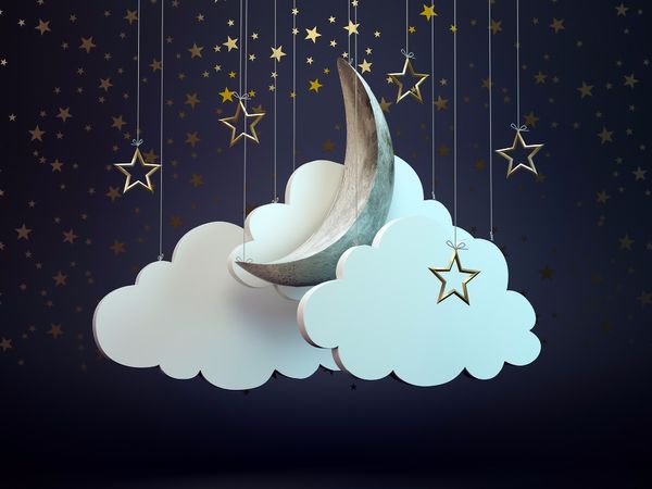 Cielo notturno blu scuro Sfondo per studio fotografico per bambini Bling Stars Crescent White Clouds Sparare oggetti di scena Sfondi fotografici per bambini appena nati